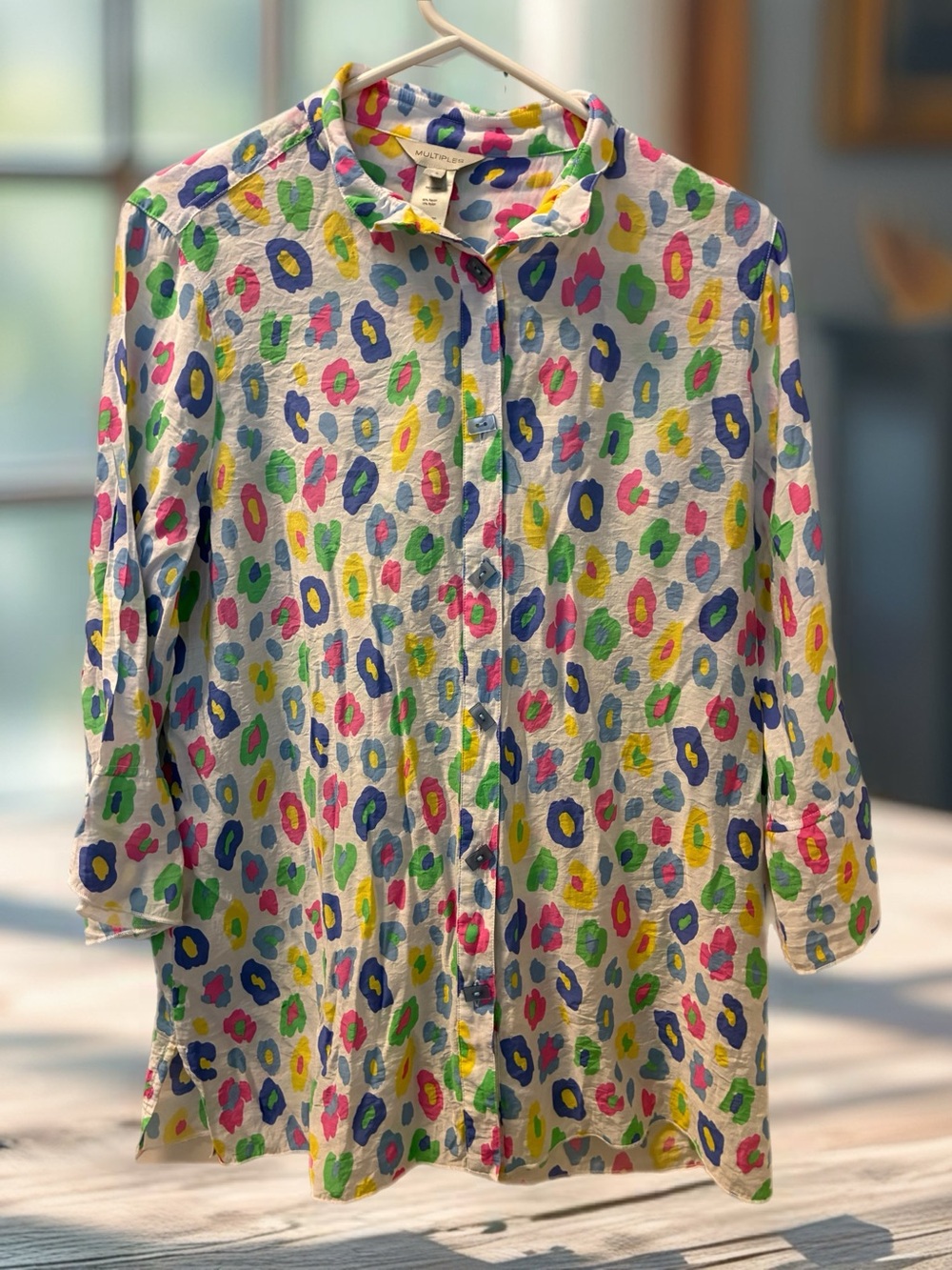 Multiples White Button-Down Shirt with Multicolored Spot Print
